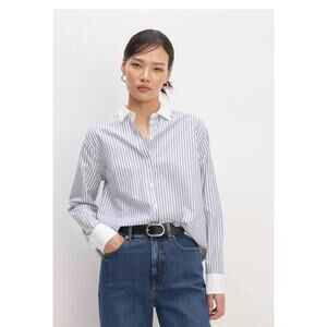 Everlane 10 Silky Cotton Must Have Shirt Blue Striped Long Sleeve Button Work